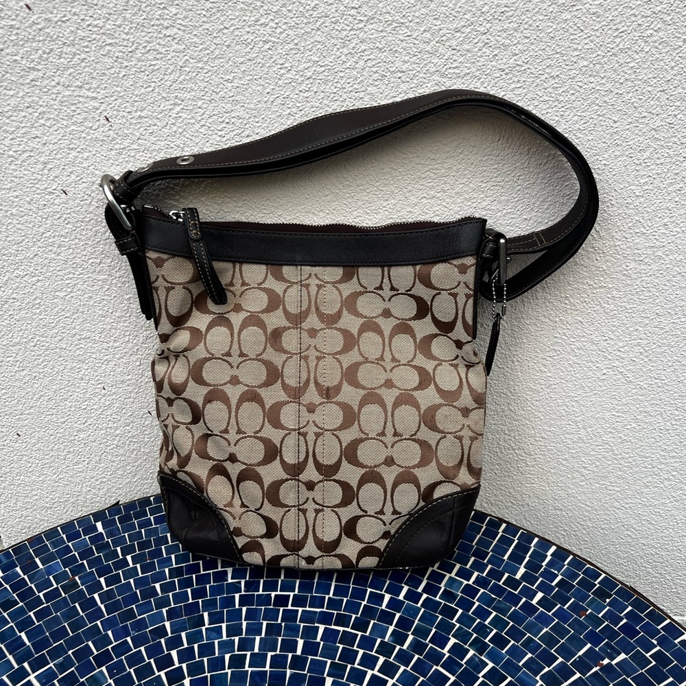 Coach Signature Convertible Shoulder/Crossbody Bag - Tan & Brown